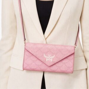 MCM Lauretos Monogram Crossbody Wallet on a Strap|Large Pink Himmel